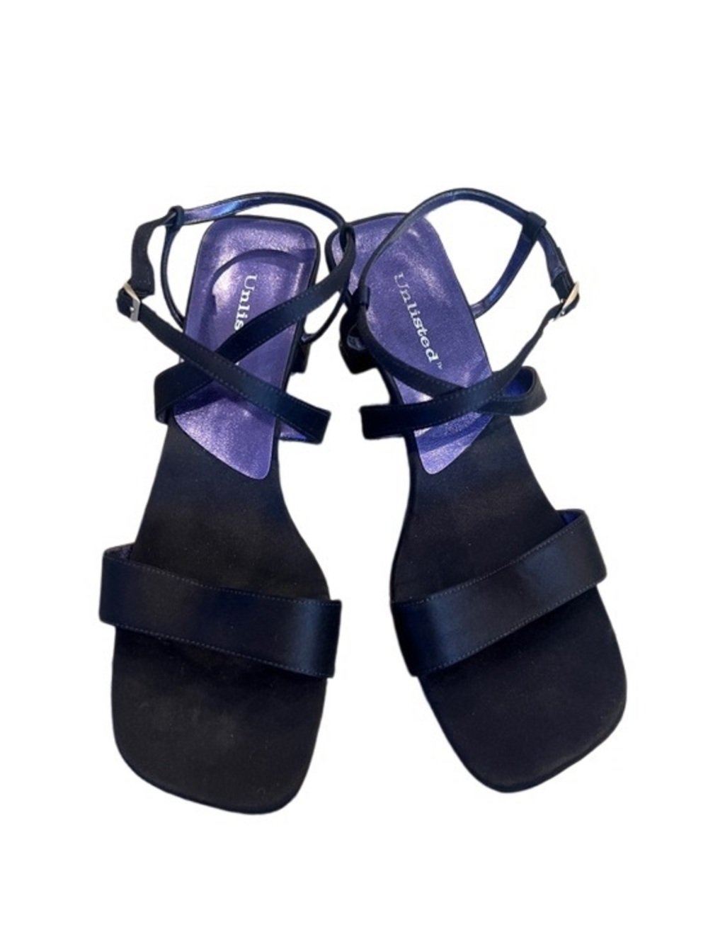 Unlisted Satin Navy Blue Strappy Mid Heel Dressy Sandals